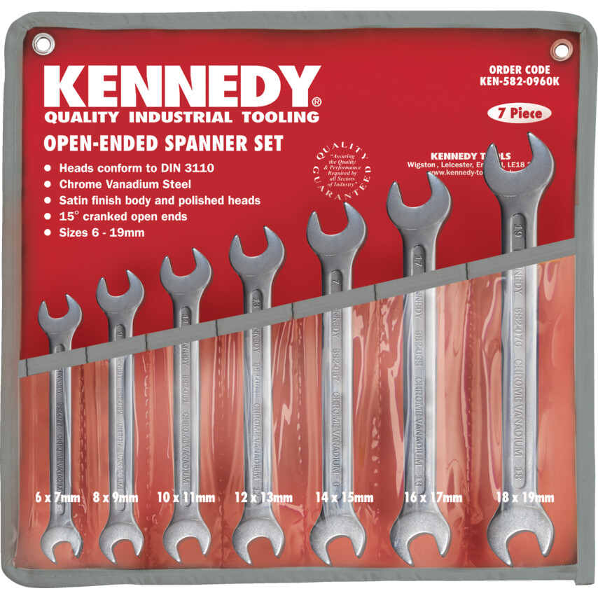 KENNEDY  7件套公制工业级双头开口扳手6-19mm 